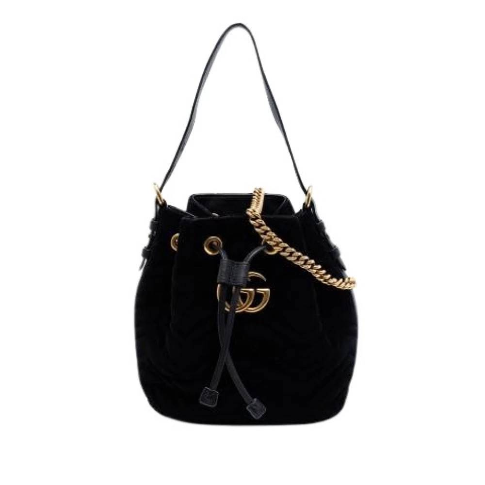 Gucci Vintage Pre-owned Quilted Velvet Bucket Bag - Vintage - Dame - Sort - ONE SIZE - Læder