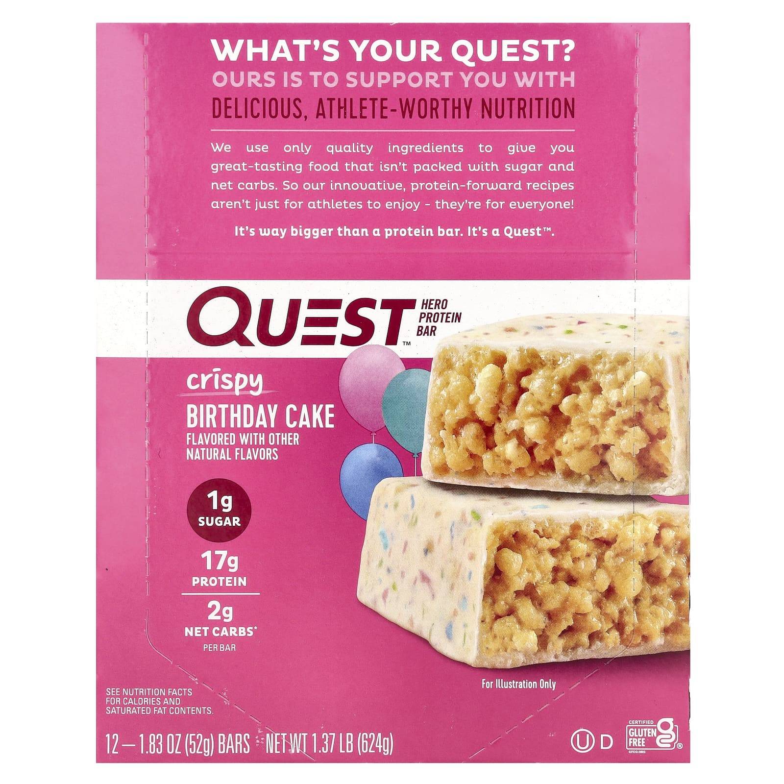 Hero Protein Bar, Krispy, Birthday Cake, 12 Bars, 52G (1.83Oz) Each