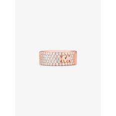 MK Mott Precious Metal-Plated Sterling Silver Pavé Logo Ring - Rose Gold - Michael Kors - EU 56