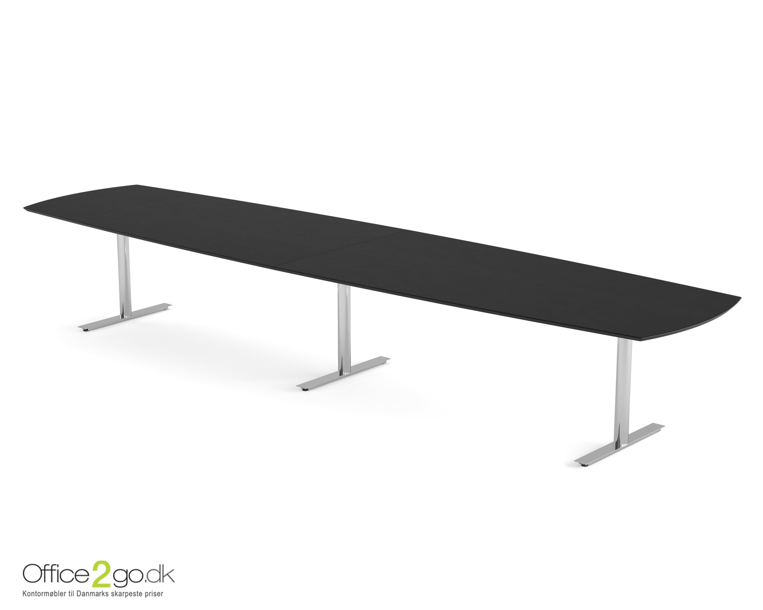 Inline mødebord (tøndeformet bordplade) - 440 cm - Krom