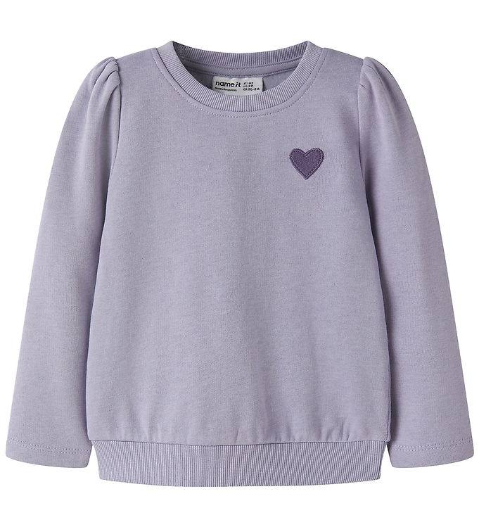 Name It Sweatshirt - NmfVima - Arv Lilac/Heart Broderi - Name It - 2 år (92) - Sweatshirt