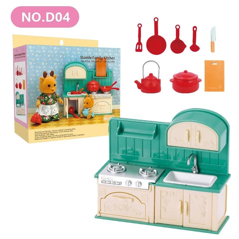 Forest Family Reindeer Rabbit Panda Animal Simulation Dollhouse Furniture Toy Set - D04