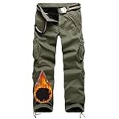 Mens Cargo Trousers Warm Fleece Lined Combat Trousers Multi Pockets Work Trousers Thermal Tactical Pants Autumn Winter