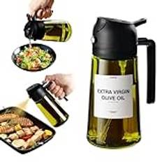 TrendPlain Oljesprayflaska 470ml - 2-i-1 Oljespray och Dispenser med Ljuskydd för Kök, Airfryer, Sallader och Vinäger - Svart
