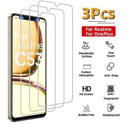 3 st. ultraklart skärmskydd i härdat glas, lämplig för Realme, OnePlus flera modeller, reptålig, fingeravtryckssäker, slät yta, enkel att installera. - Genomskinlig (Multi-size)
