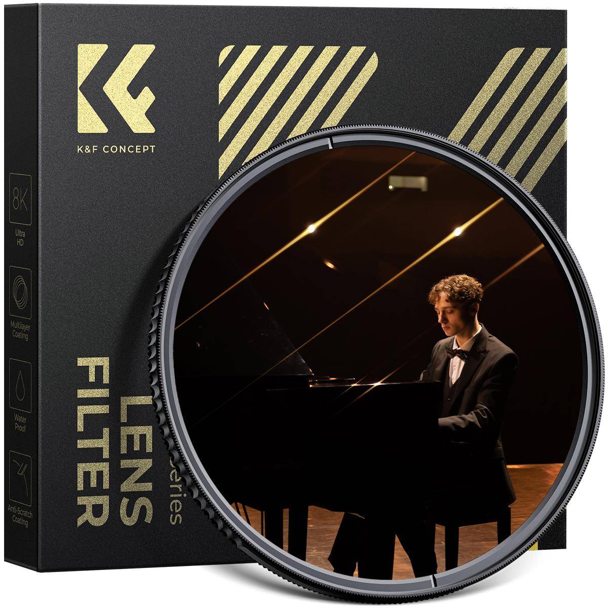 KENTFAITH 77mm Gold Streak Effect Lens Filter (2mm) Anamorphic Optical Glass Light Flare Effect Filter for Camera Lens Nano-Xcel Series