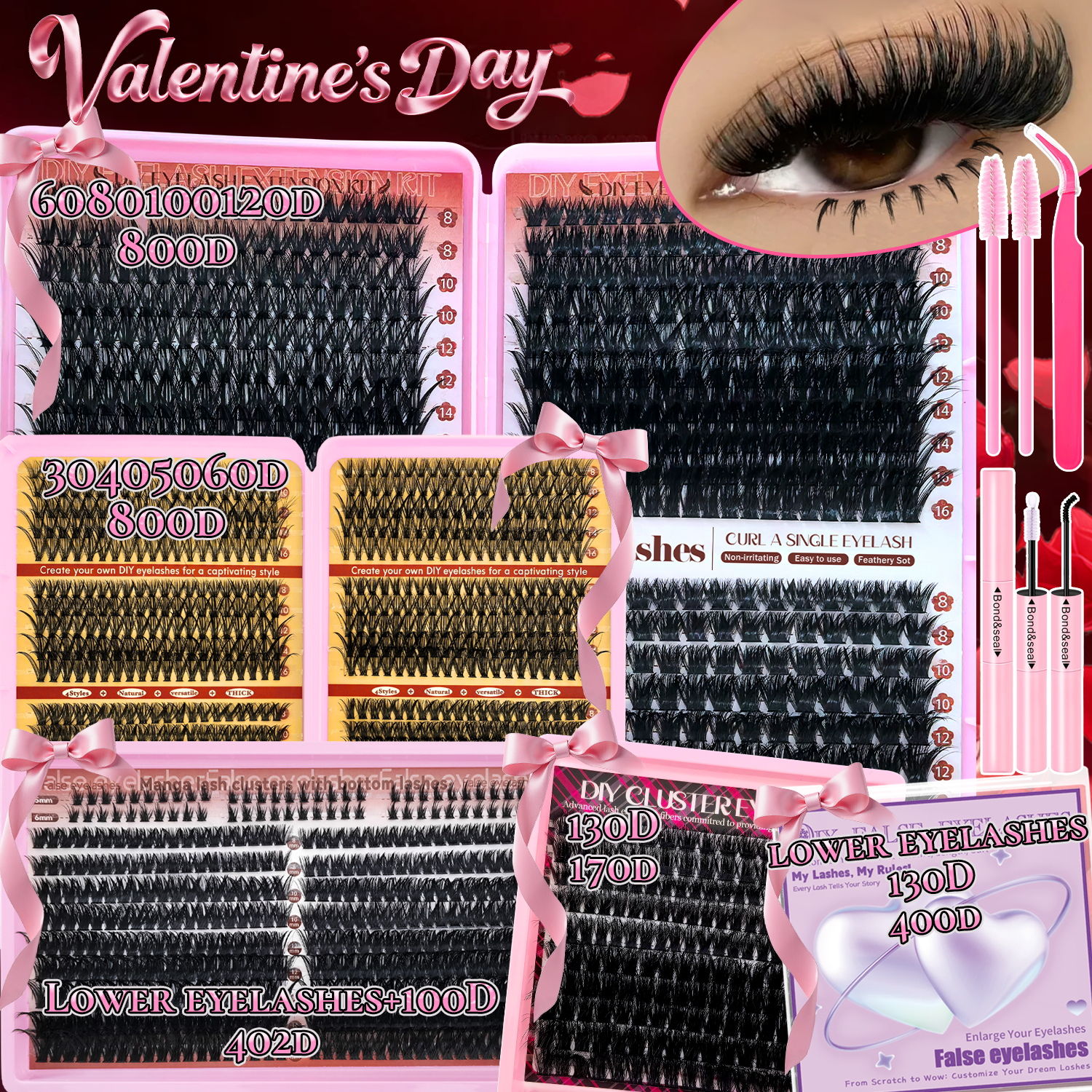 170/400/402/800PCS Eyelash Cluster Kit Multiple Combination From Natural to Dense Mixed Density Daily Makeup Party & Dramatic