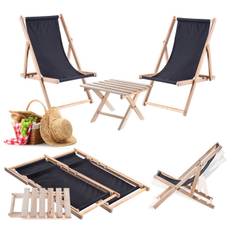 KADAX Coffee Table Set For Sunbeds Natural + 2 Wooden Sunbeds