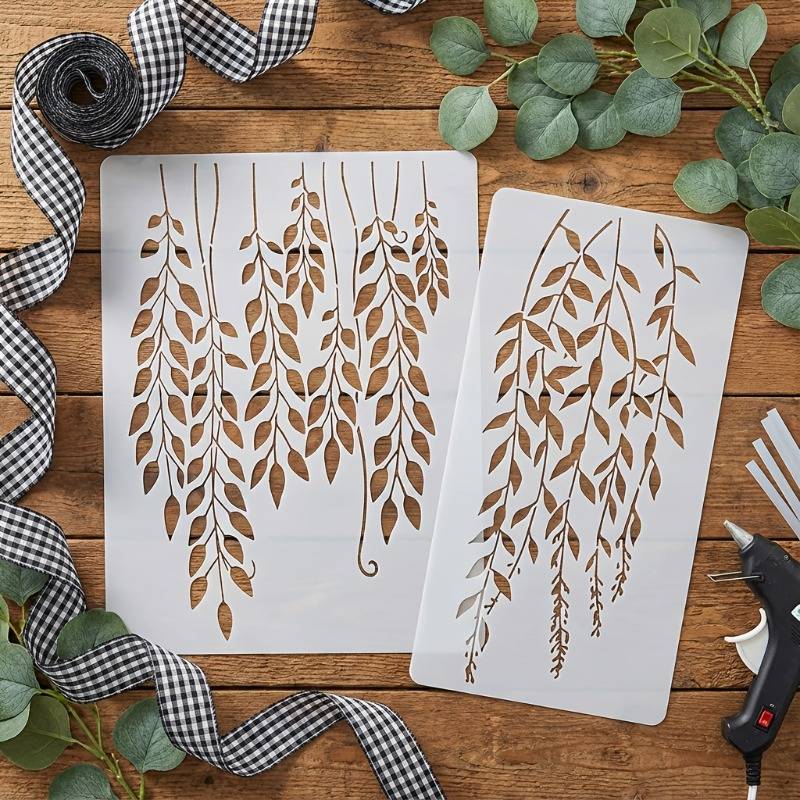 2pcs Set Large Reusable Wall Painting Stencils – Vine And Spring Theme Stencils, Suitable For Wall , Diy Crafts, Home Decor, Garden Arrangement, Furniture Refurbishment