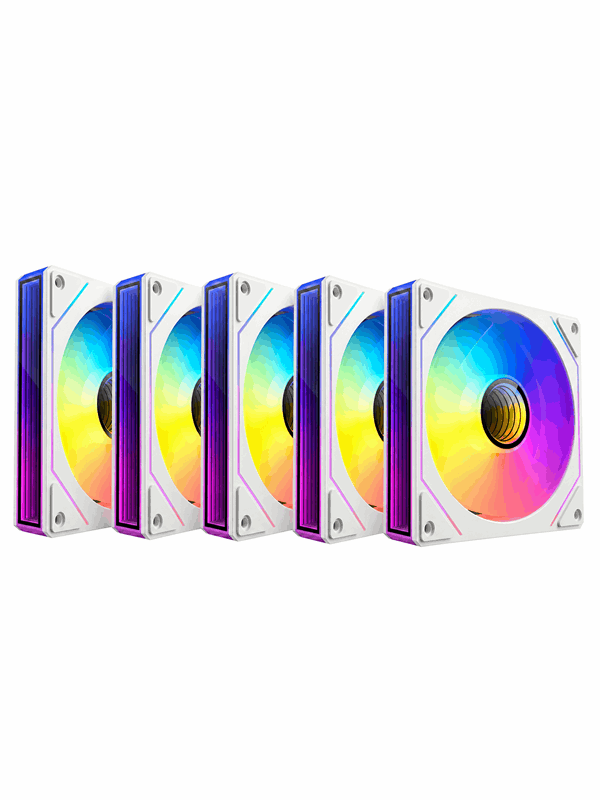 DUTZO INF 120 PWM ARGB Reverse (5-pack) - Kabinet køler - 120mm - Hvid med RGB LED lys - 28 dBA