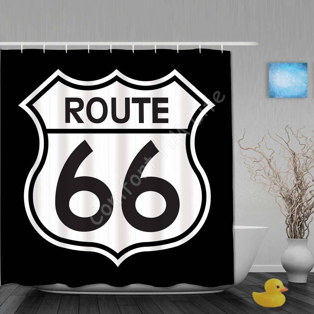 Vattentätt duschdraperi i polyestertyg med 12 plastkrokar Heminredning Badrumsgardiner US Route 66-skylt 72x78 tum