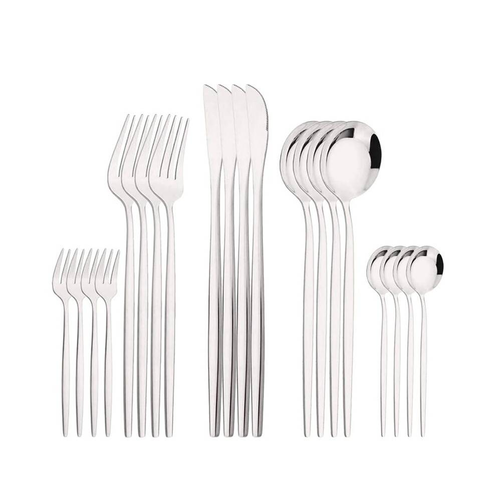 20Pcs Silver Dinnerware Set Stainless Steel Dinner Steak Knife Fruit Fork Spoon Cutlery Set Kitchen Tableware Silverware