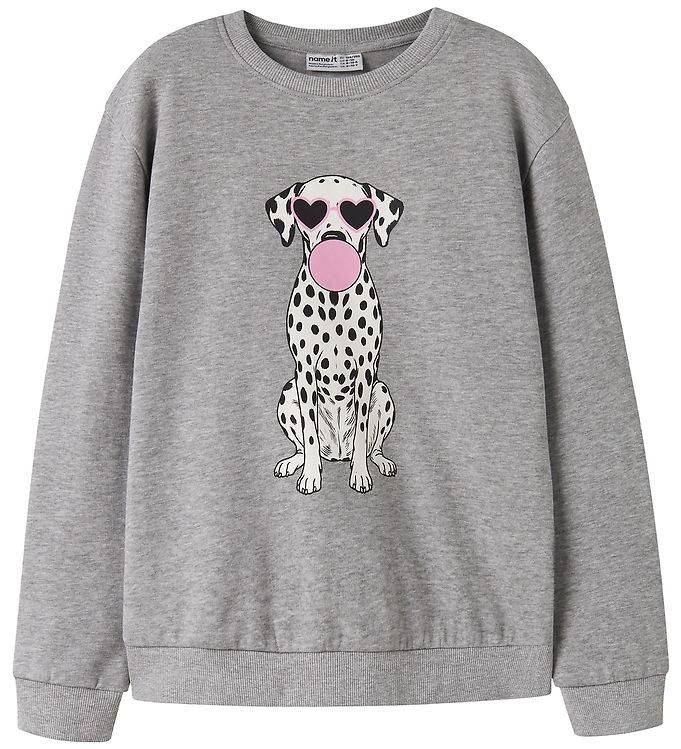 Name It Sweatshirt - NkfVasacha - Grey Melange/Bubble Dog - Name It - 7-8 år (122-128) - Sweatshirt