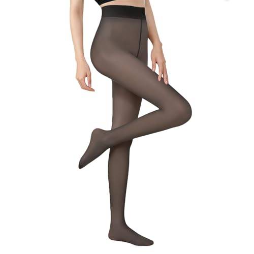 HUKUMA termostrumpbyxor dam, strumpbyxor vinterfodrade, termostrumpbyxor varma leggings, fleece genomskinliga hög midja tjocka strumpbyxor, Svart genomskinlig, S-M