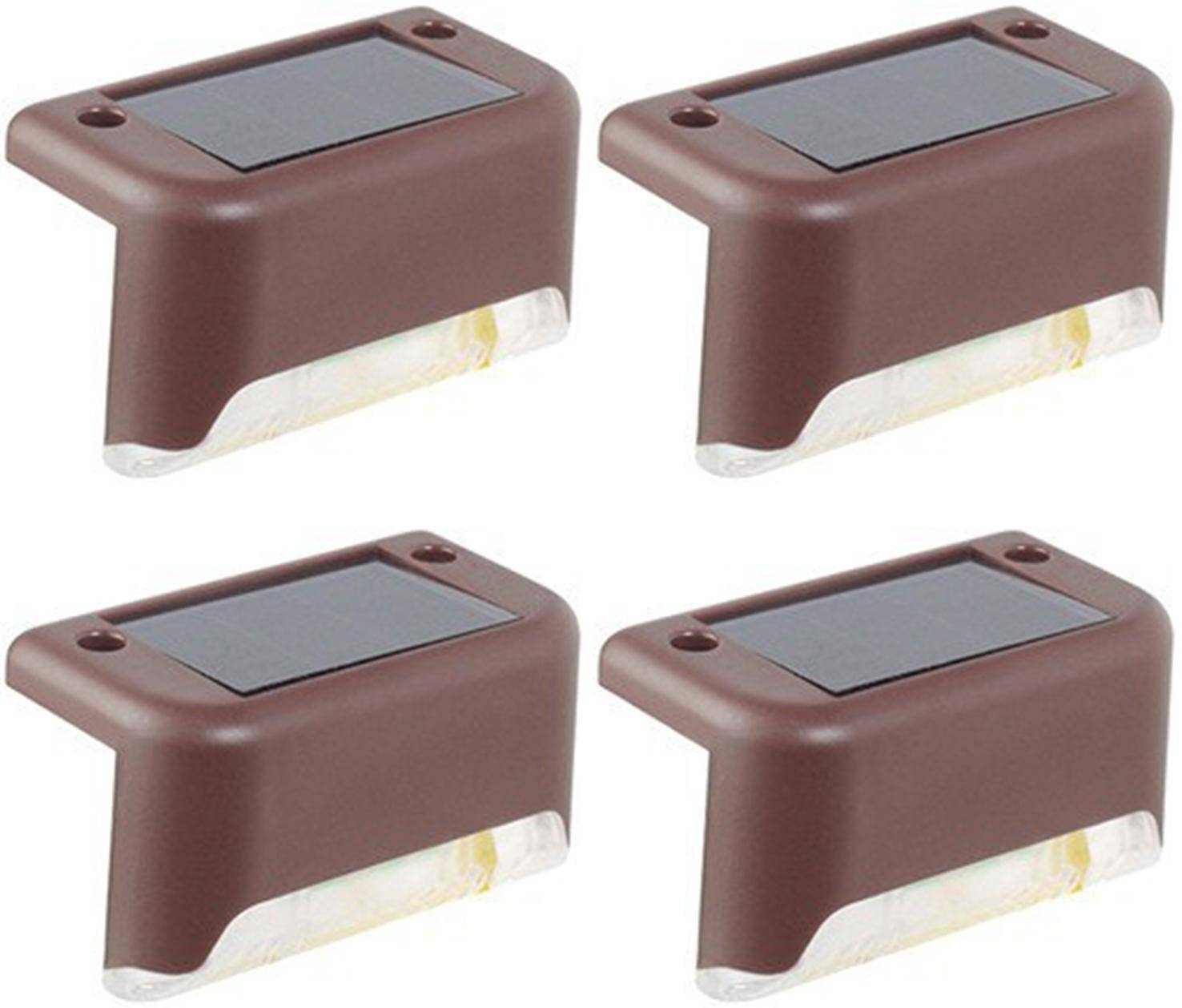 4st Utomhus solar trappljus Vattentät LED Yard Dekor Vägg staket Rail Trappa Steg Ljus, White Light brun