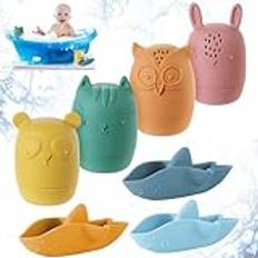 HOTUT Badleksaker för barn, 7 st silikonfria badleksaker, leksak för badkar djur badleksaker, miljövänliga giftfria säkra flytande baby vattenleksak för spädbarn småbarn unisex 2-6 år gamla
