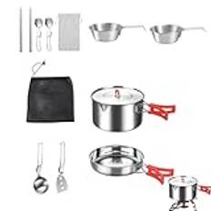 Camp Cooking Set, Rostfritt stål Camping Cooking Set - Utomhusgrytor och stekpannor Camping rostfritt stål - Campingmatlagningsutrustning, kompakt campingutrustning för husbil, vandring, backpacking