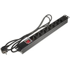 Stikdåse til 19'' Rack med 7 x 230V udtag til runde stik med sidejord