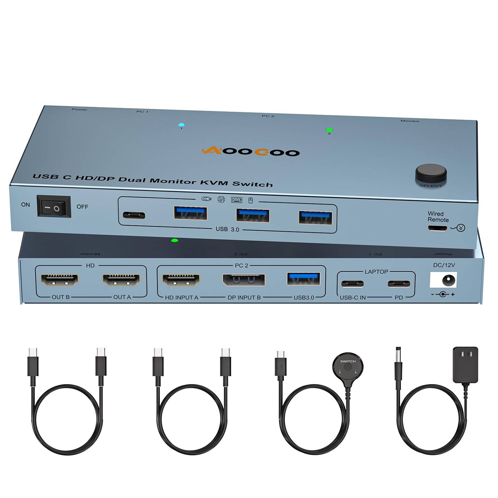 USB C KVM Switch 4K@60Hz,Dual Monitor USB C HDMI DP KVM Switch for 1 PC and 1 Laptop Sharing 2 Monitor and 4 USB3.0 Devices