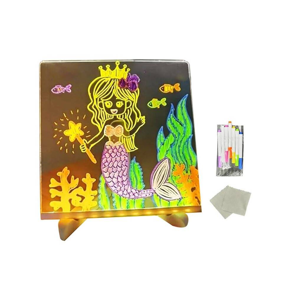 LED Note Board with Colors, 2025 Glowing LED Drawing Board for Kids, LED Not Board with Stand and 7 Color Markers S