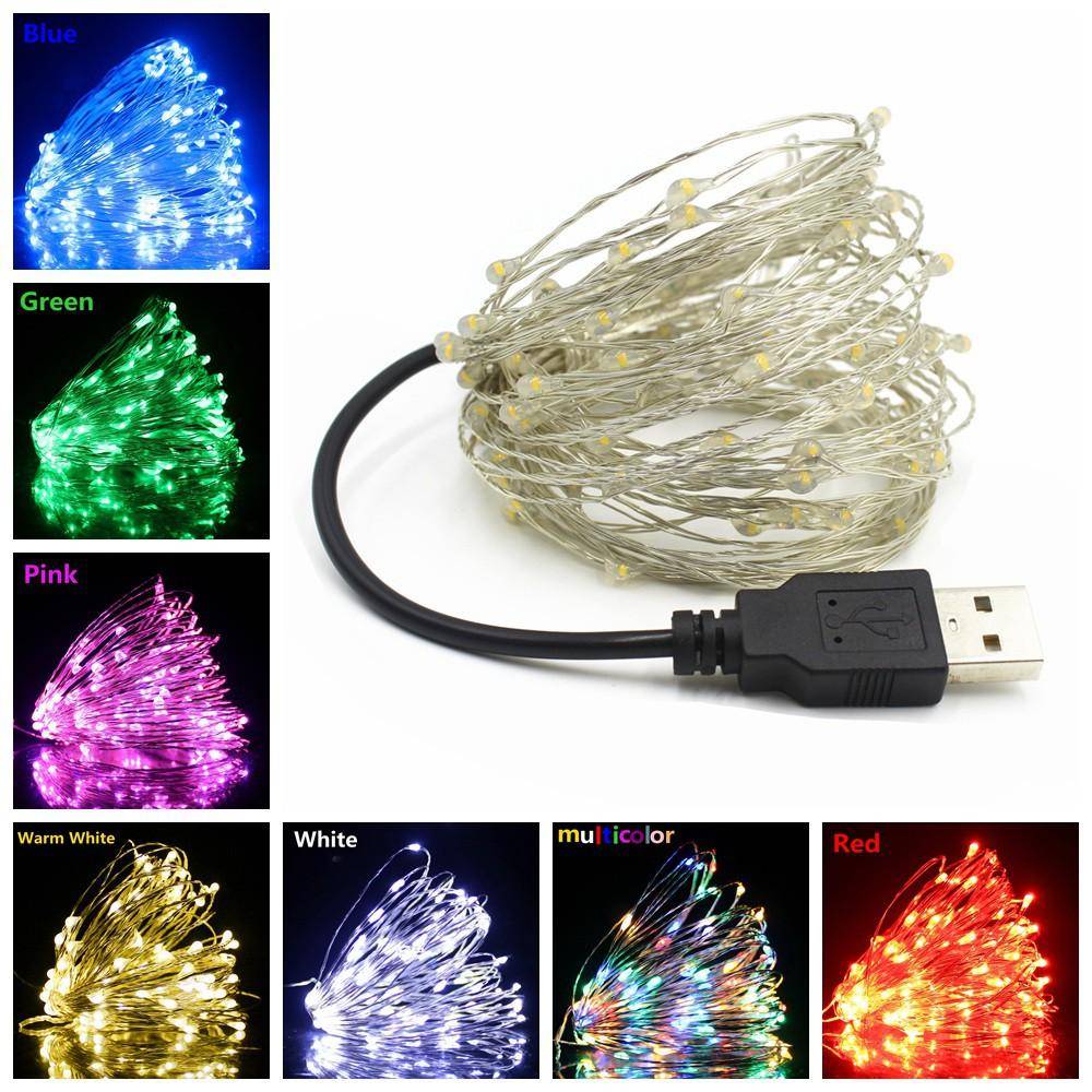 LED-lampor 2M 5M 10M USB LED-snöreljus Fairy Christmas Silver Wire Bröllopsgirland Lights Festdekoration