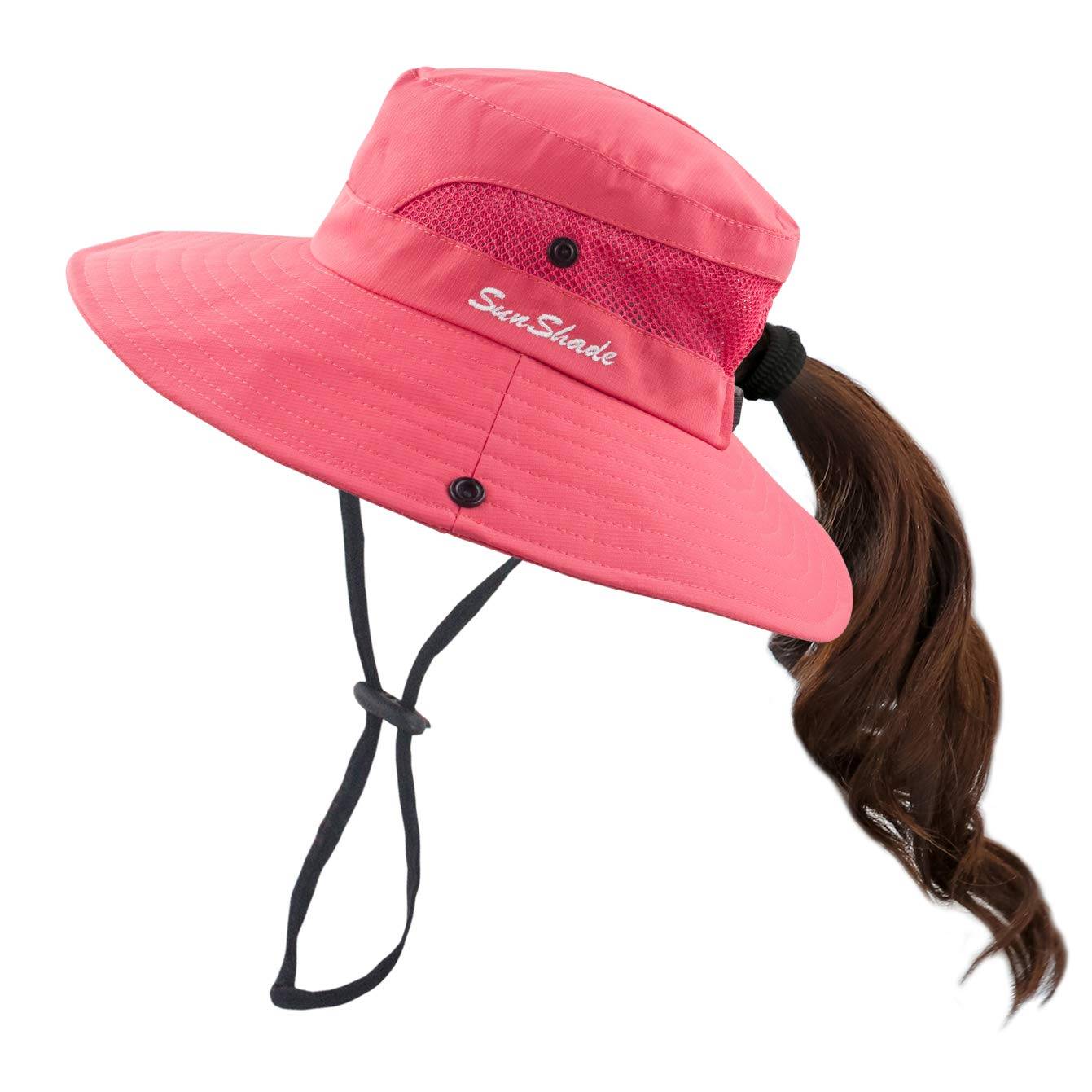 Muryobao Ponytail Sun UV Foldable Mesh Wide Brim Beach Fishing One Size Women's Hat, Protection, Hat, rosa