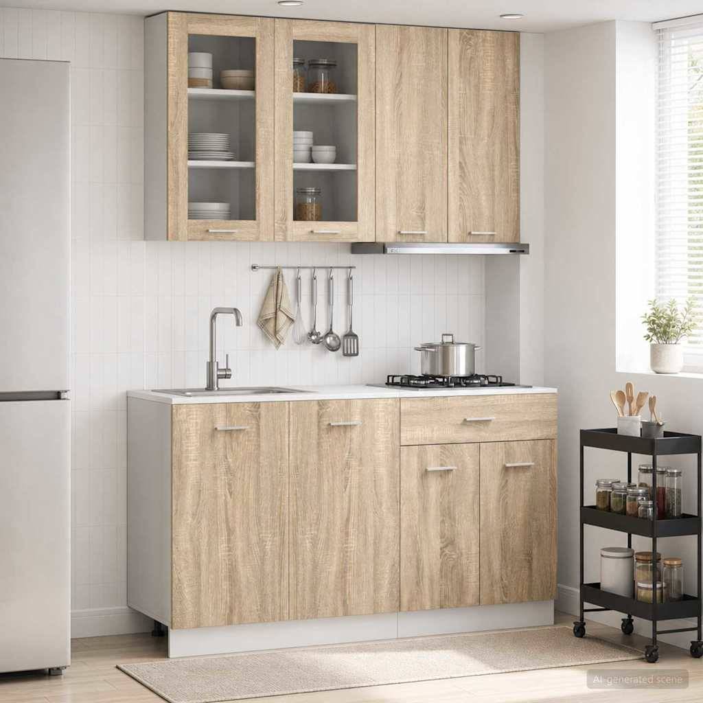 vidaXL Sæt med køkkenskabe med skuffe 4 pcs Sonoma eg 80 x 31 x 80 cm