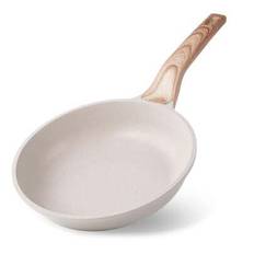 RIOVARM 24 cm induktionsstekpanna med non-stick-beläggning, granitstekpanna, PFOA-fria äggpannor, omelettpanna med träådring i bakelit, beige stek- oc - Ljusgrå