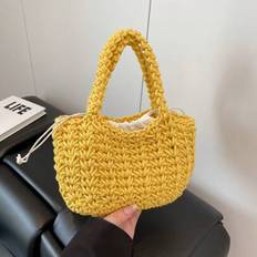 Fashionable Holiday Style Woven Craft Women&#39;s Handbag, Advanced Simple Summer New Yellow Handbag, Drawstring Opening And Closing Multifunctional Light - Yellow