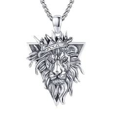 JFASHOP Lejon kung kedja 925 sterlingsilver vintage lejon djurhuvud hänge djurhalsband för män kvinnor mor flicka (lejon kunglig), M, Sterlingsilver, Ingen