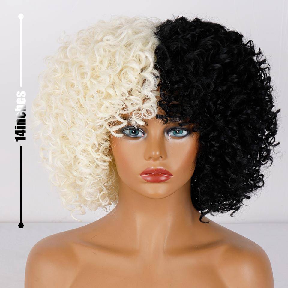 MERISIHAIR Afro Kvinnor Kort Kinky Curly Peruk Halv Svart Halv Vit Färg Syntetfiber Curly Peruk för Cosplay Party brown