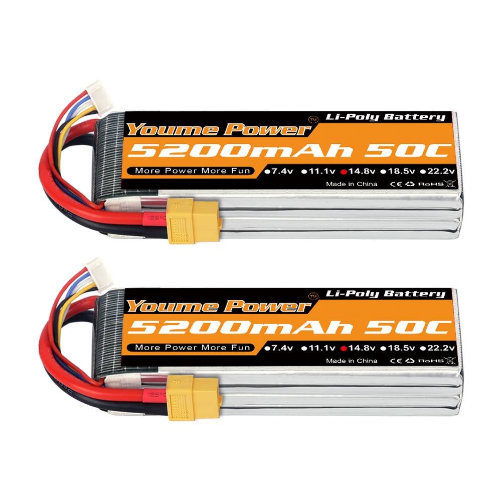Youme 4S 5200mah Lipo Battery 14.8V T XT60 50C For RC FPV Airplanes Drone Racing Boat Car Parts
