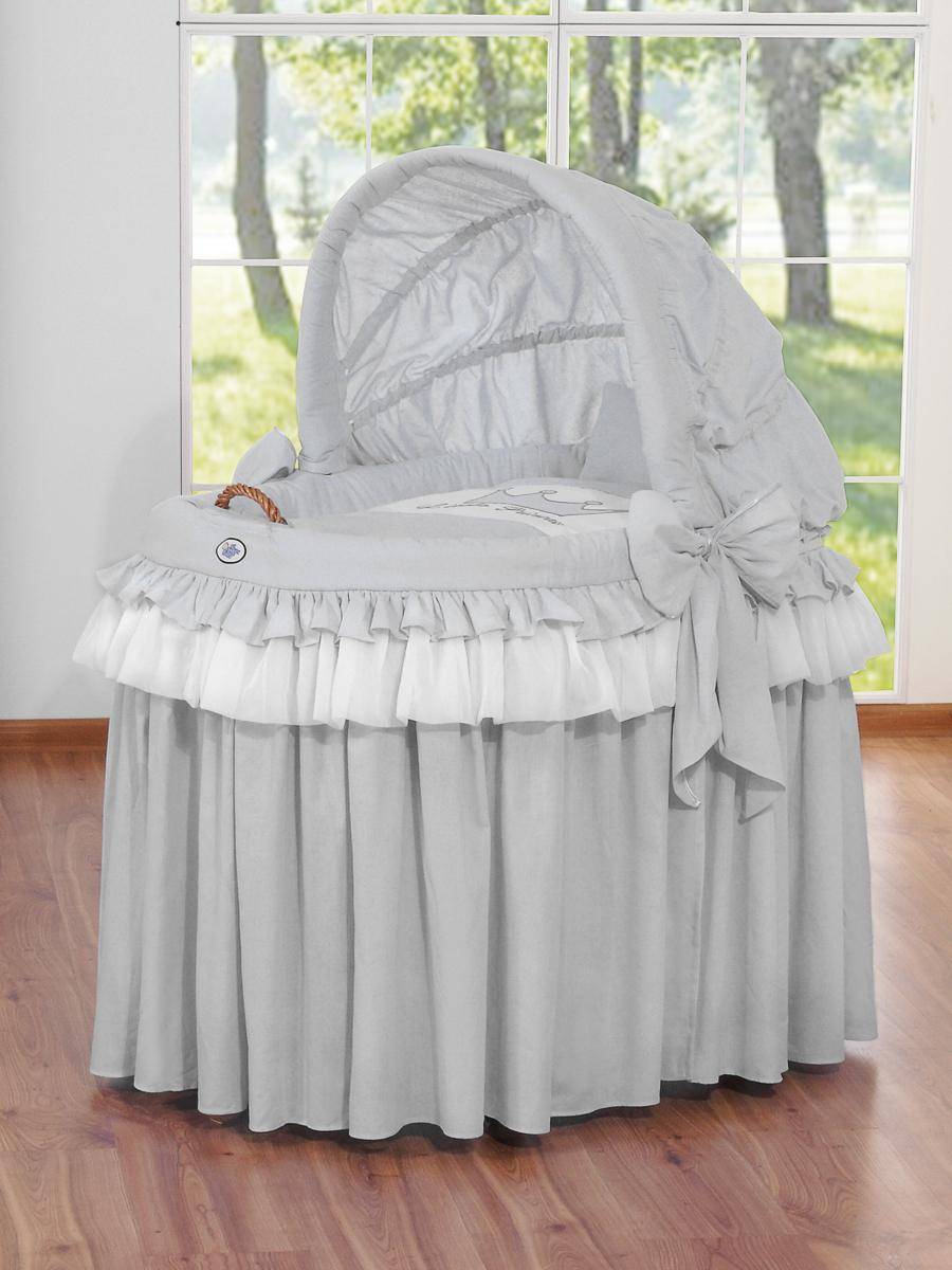 Wicker Moses basket with foldable hood - Little Prince Princess gray