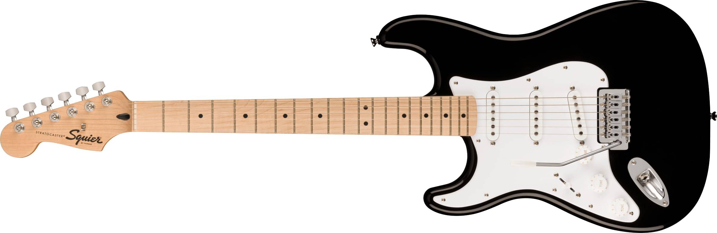 Squier by Fender Squier Electric Guitar Squier Maple White Black Soft Case Included Sonic™ Stratocaster® Left-Handed, Fingerboard, Pickguard, svart