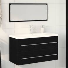 vidaXL Vaskeskab med vask med skuffe 3 pcs Sort eg 90 x 38.5 x 48 cm