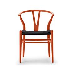 Y-stol CH24 Soft Orange Red med sort flet af Hans J. Wegner