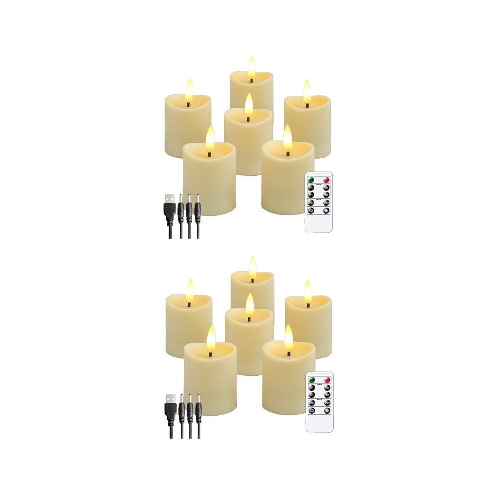 12x LED-Ljus, Flimrande Flamlösa Ljus, Laddningsbart Ljus, Äkta Vaxljus med Fjärrkontroll, Mjölkvit