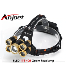 Superstark Zoombar 20000 Lumens Pannlampa CREE 5 LED Headlamp XML T6 +4*XPE Zoomable Camping Hiking Uppladdningsbar Emergency Light Fishing Utomhus Ou