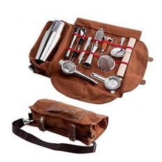 Bar Bartender Bæretaske Kreativ Bartender Canvas Toolkit Pakke Barværktøjs Cocktail Shaker Sæt Opbevaringspose Kun Brown