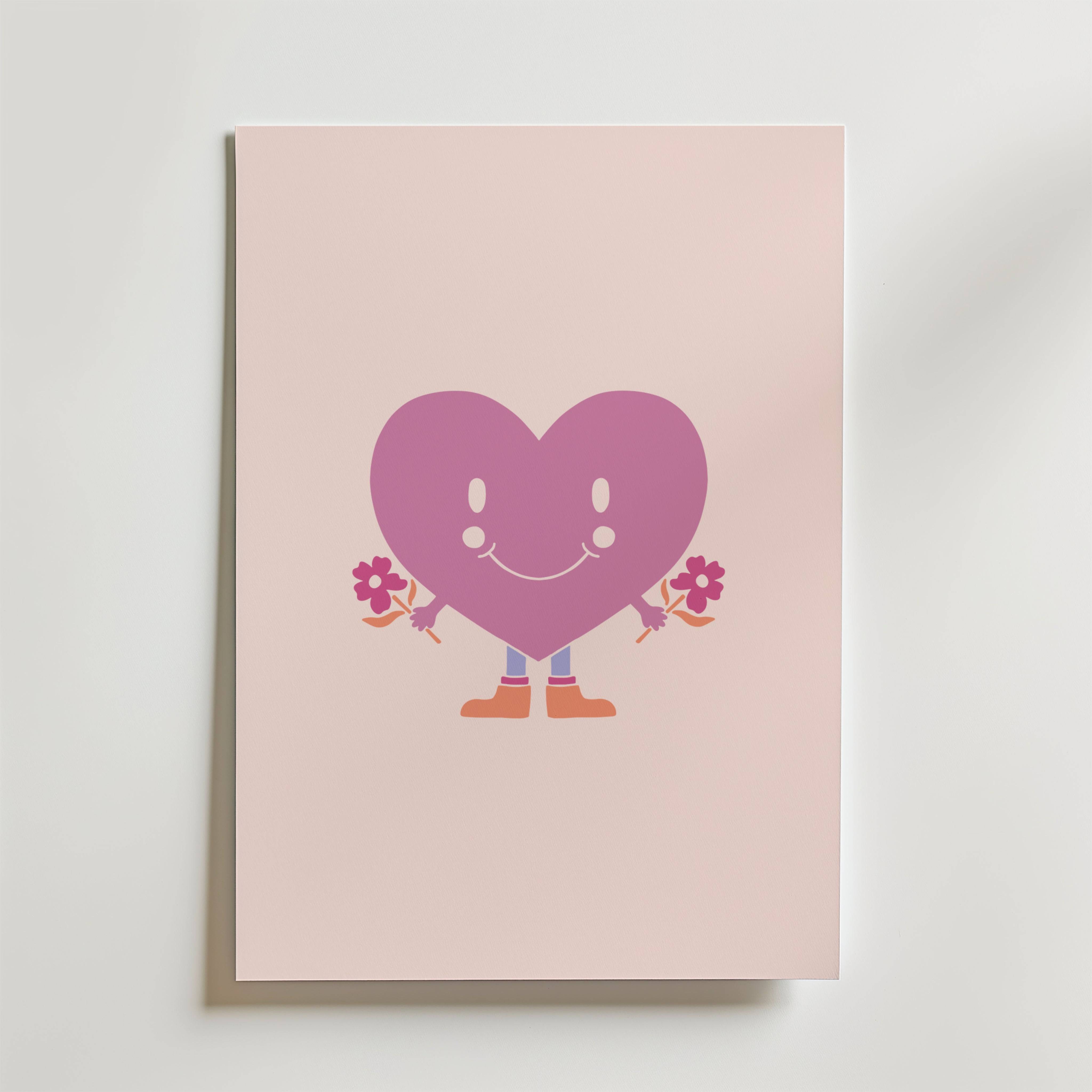 Happy Heart Character Poster - Premium Canvas 40x50 cm