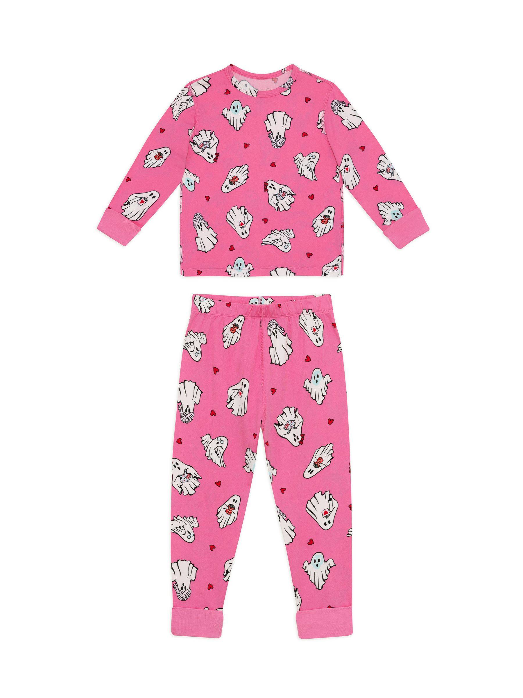 Chelsea Peers Chelsea Peers Pink Kids Halloween Ghost Print Long Pyjama Set
