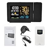 CHICIRIS Digital Projection Alarm Clock for Bedroom with Weather Station, Wireless Indoor Thermometer Hygrometer, 7 Languages Double Alarm Clocks for Bedroom