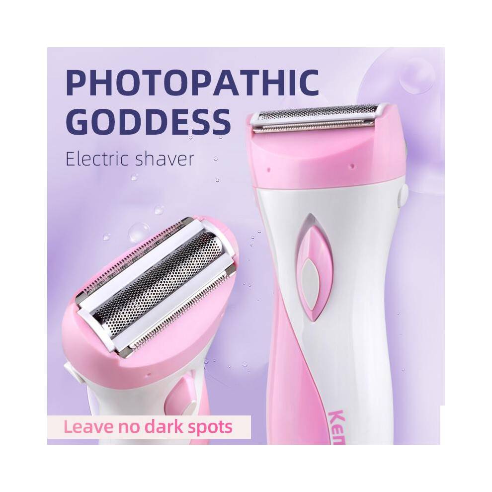 (Pink With Box, EU Plug) KEMEI Rechargeable Lady Shaver Electric Hair Remover Epilator Whole Body Use Female Care.
