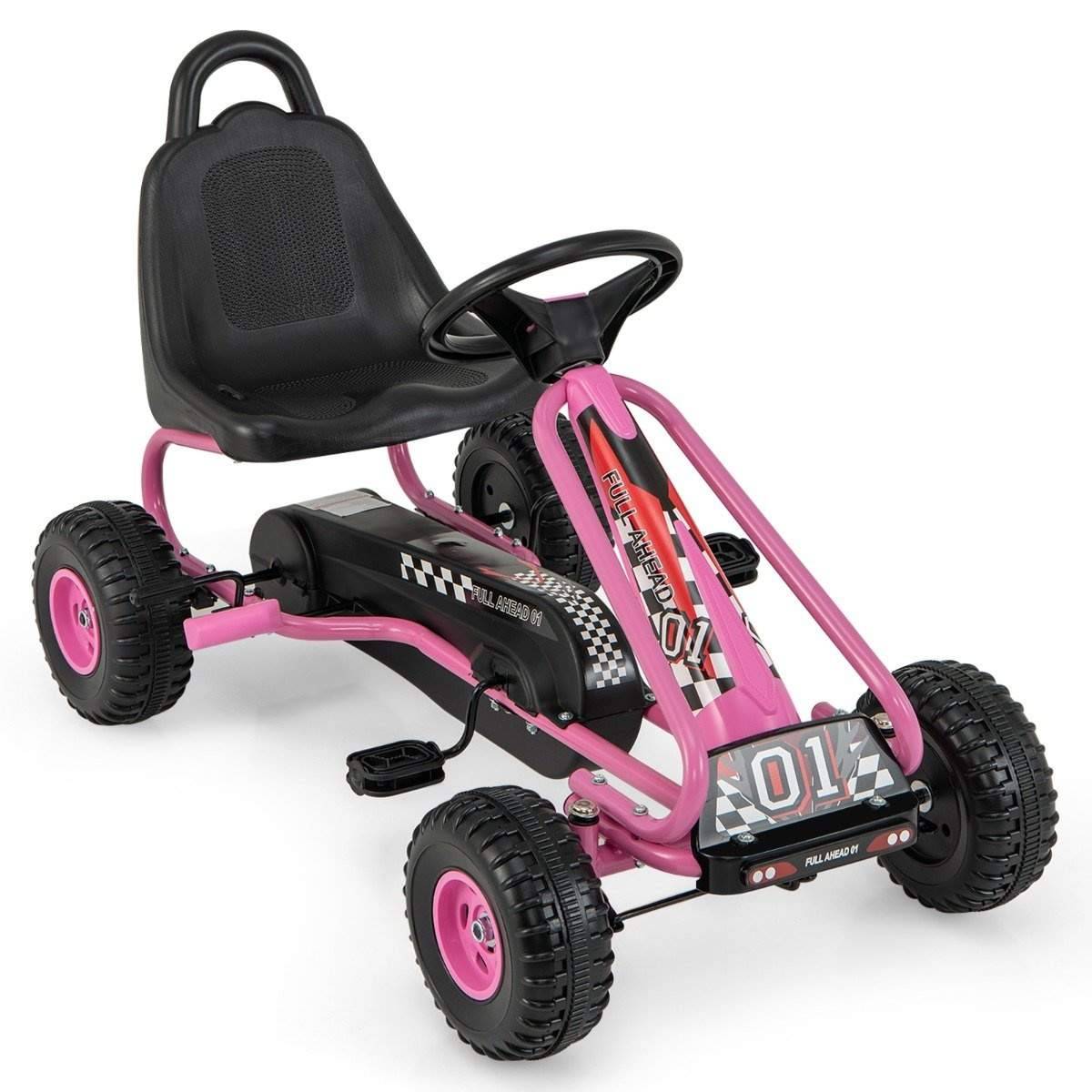 Pedal Go Kart til børn, Justerbart sæde og håndbremse, Pink