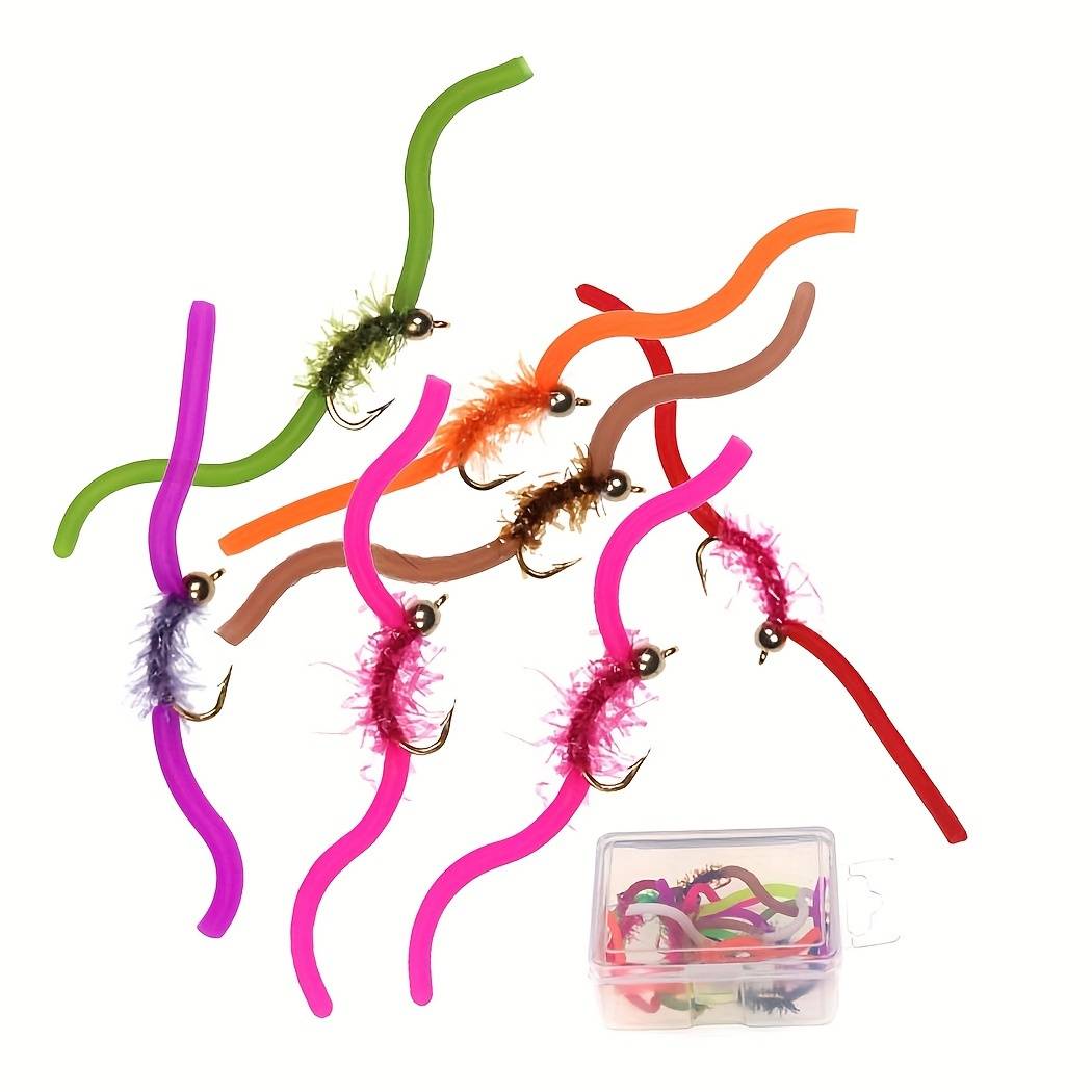 TEMU 5/10/20pcs Squirmy Fly Trout Fishing Lures With Brass Bead - Lifelike Design For Increased Bites And Hookups
