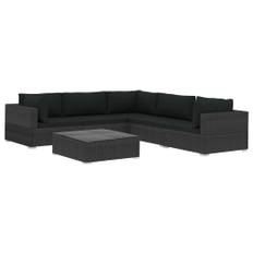 Patio Furniture Sets 6 Piece Garden Lounge Set With Cushions Poly Rattan Black One Size vit