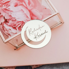 Liten Rund Cake Topper - Ramadan Kareem Silver