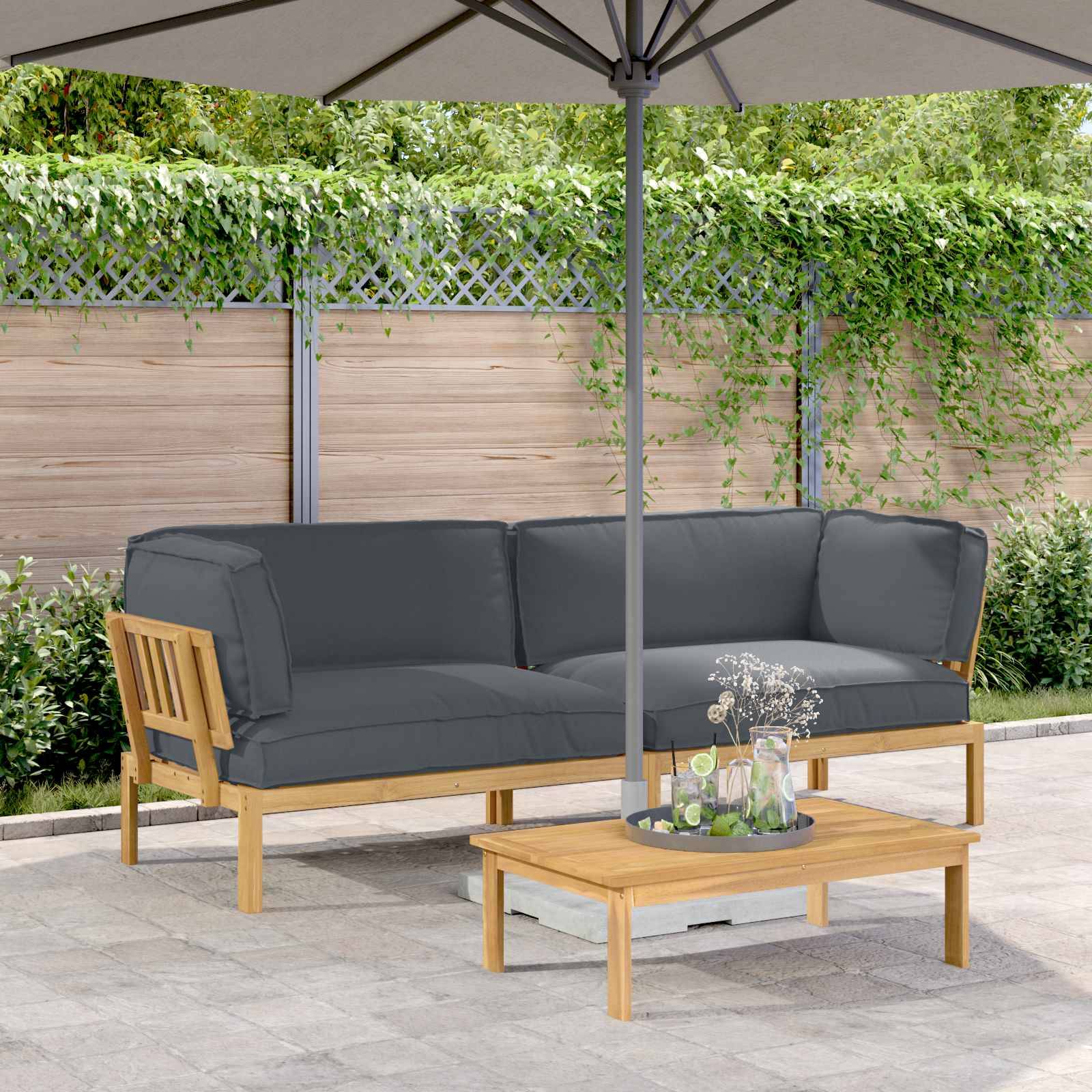 vidaXL Sofa Sæt med pude Ensfarvet 2 pcs Antracit Massivt Akacietræ