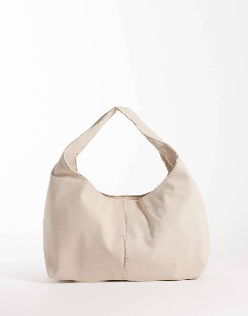 My Accessories - Cremehvid firkantet løstsiddende skuldertaske i imiteret ruskind - No Size