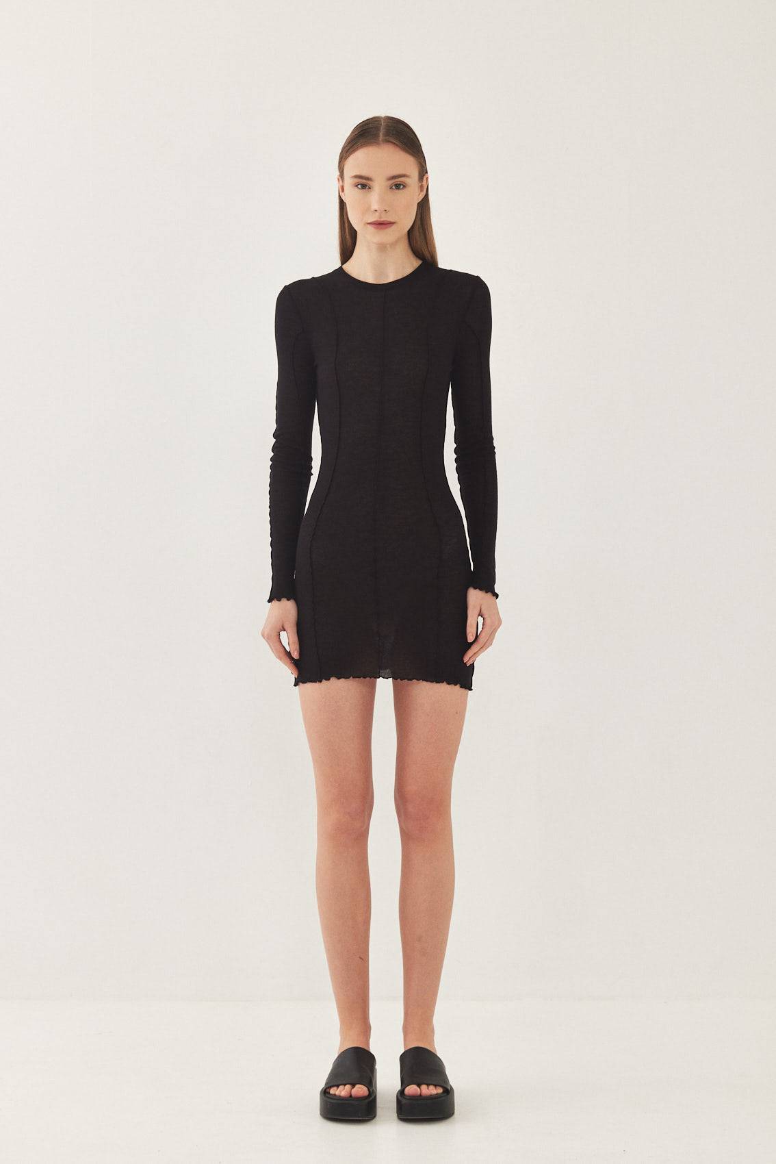 Soft Curling Sheer Mini Dress - Black / L